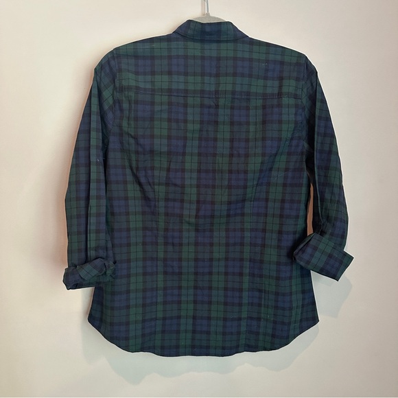 NWT J.Crew Factory Christmas Green Black Watch Plaid Poplin Button Down Shirt M - Picture 5 of 8